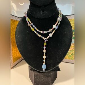 Kyanite, Sapphire and Pearl Double Lariats